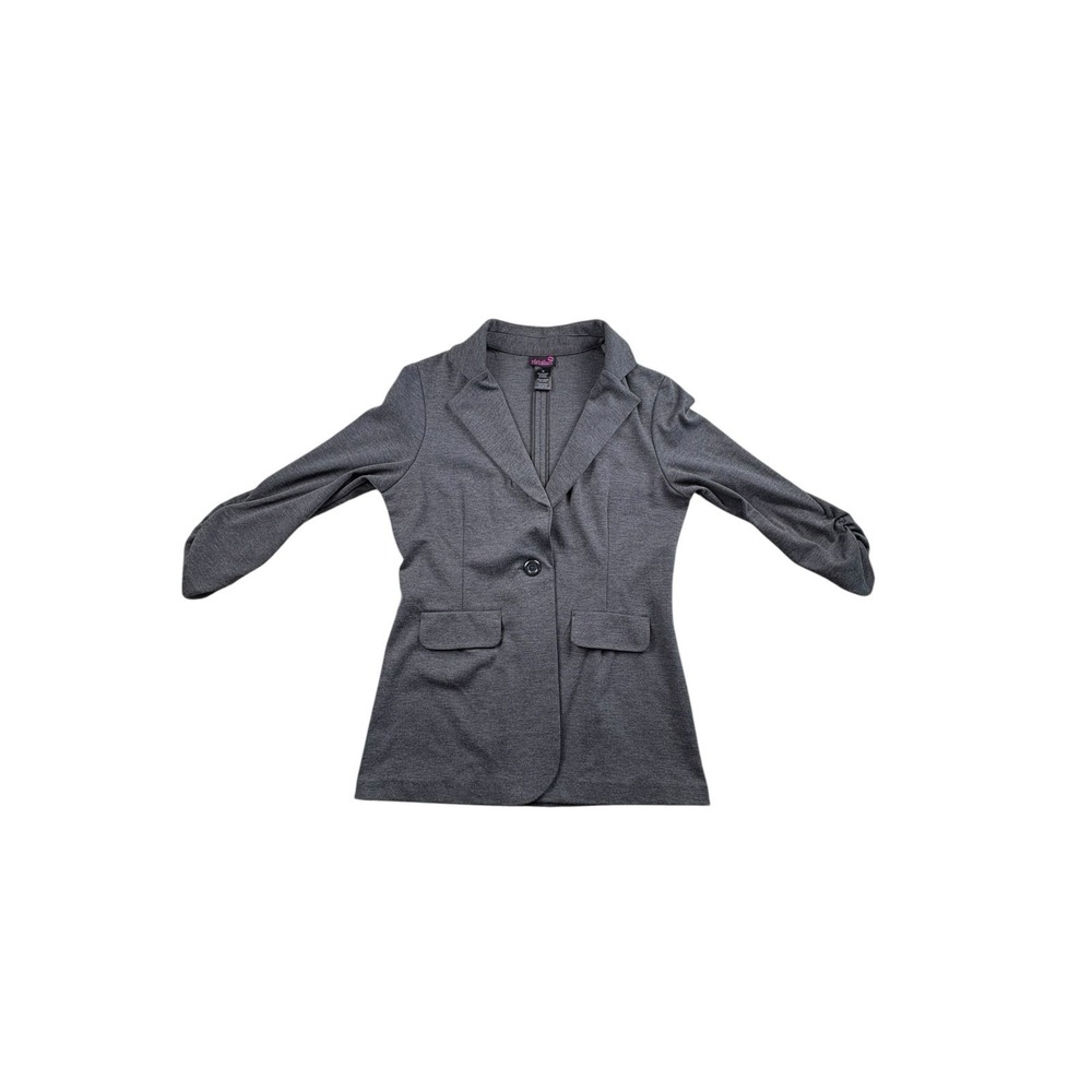Flirtatious Gray Knit Blazer Jacket Womens Medium Ruched Sleeve Career